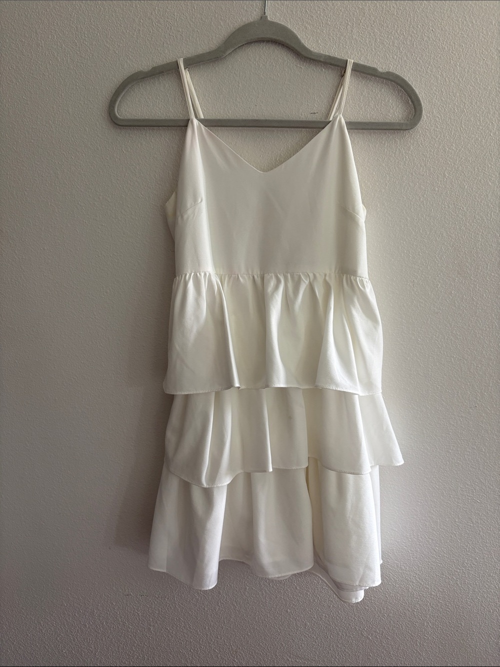 Junior's White Tiered Spaghetti Strap Dress